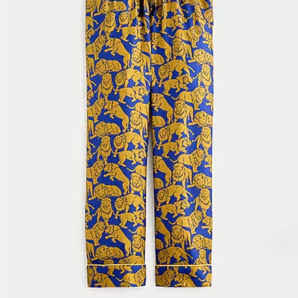 J. Crew Blue and Gold Lion Print Pants
